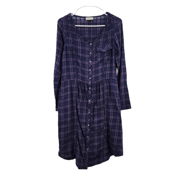 Wrap Women's Cotton Plaid Button Front Knee Length Dress - 4 - Picture 1 of 6